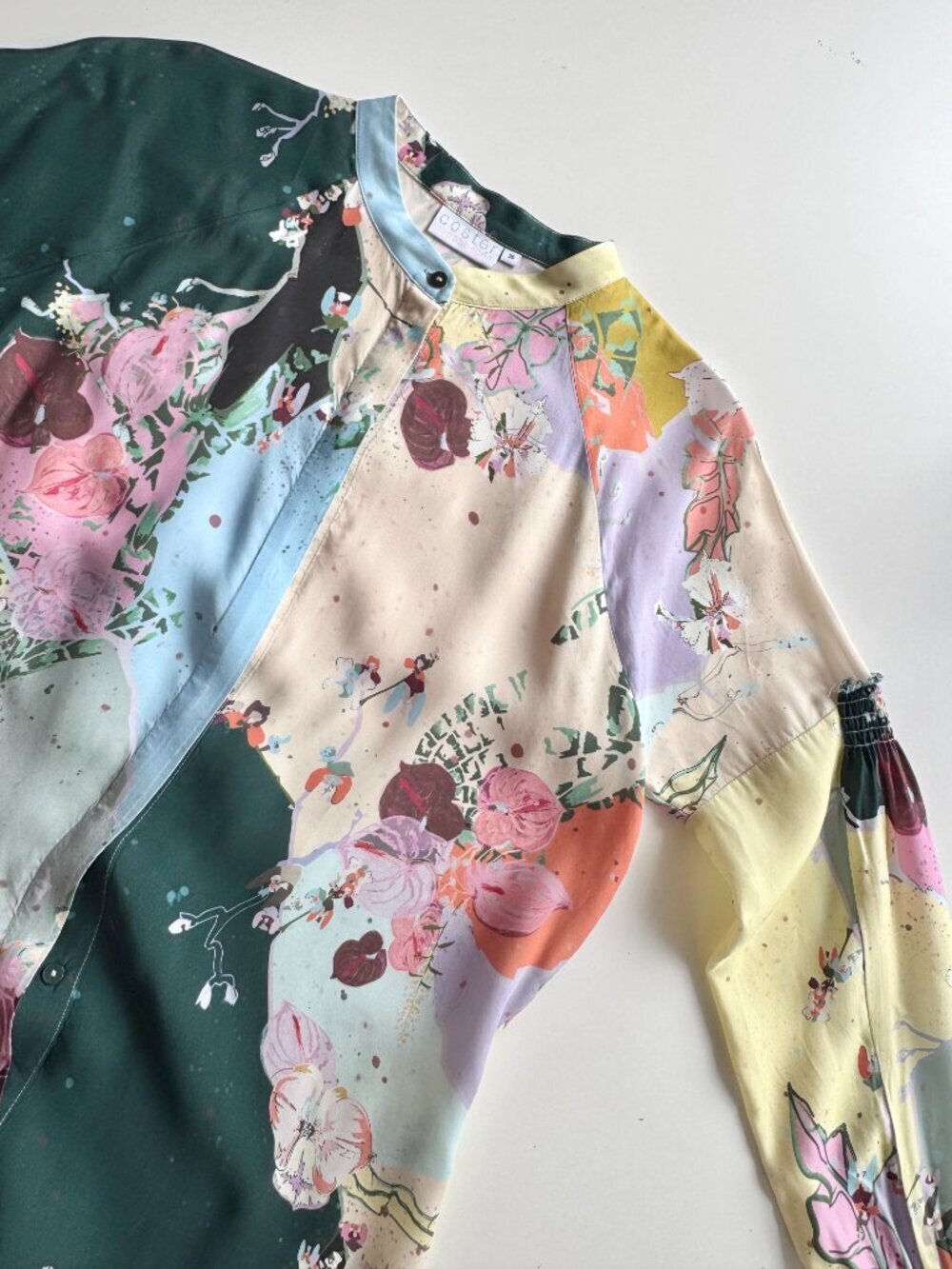 COSTER COPENHAGEN Flamingo Flower Cupro Twill Button Down Tunic Shirt, Size 36/S - Picture 5 of 14